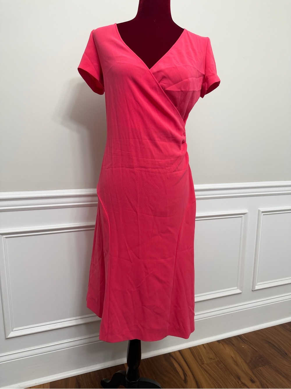 Max Mara Pink V-Neck Ruched‎ Wrap-Style Midi Dress Size 8